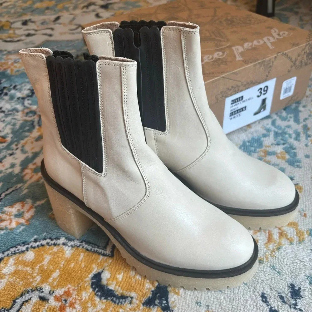 Free People Cream and Black Heeled Boots